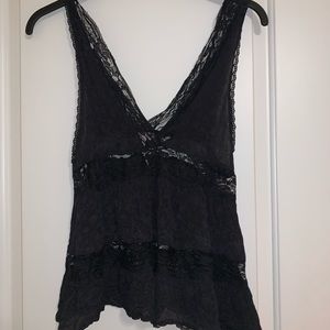Free People Intimates Black Lace Flowy Top